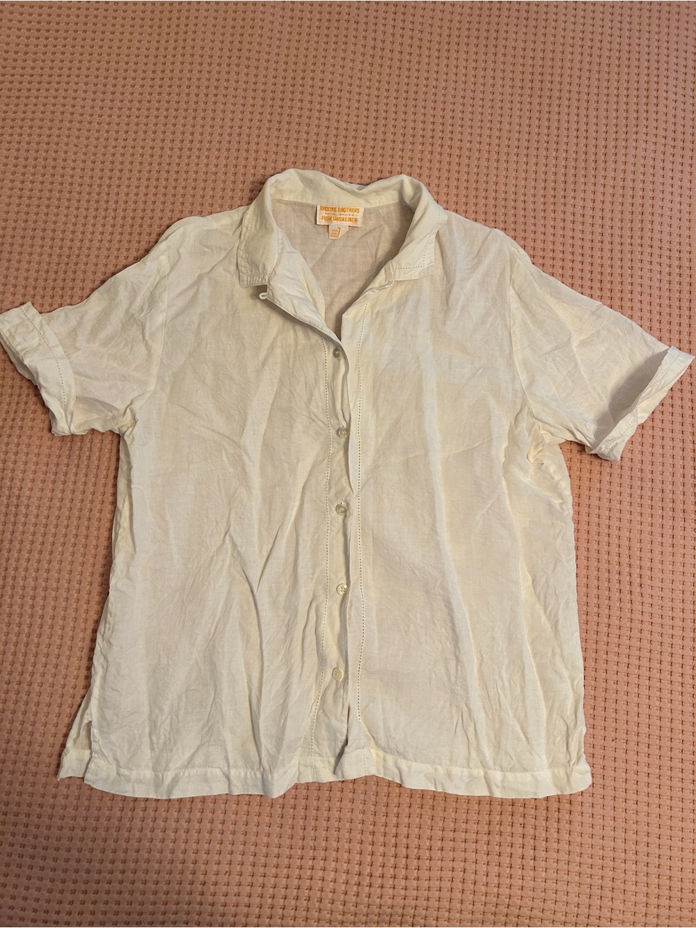 Brooks Brothers Irish Linen Cream Short-Sleeve Button-Down Shirt
